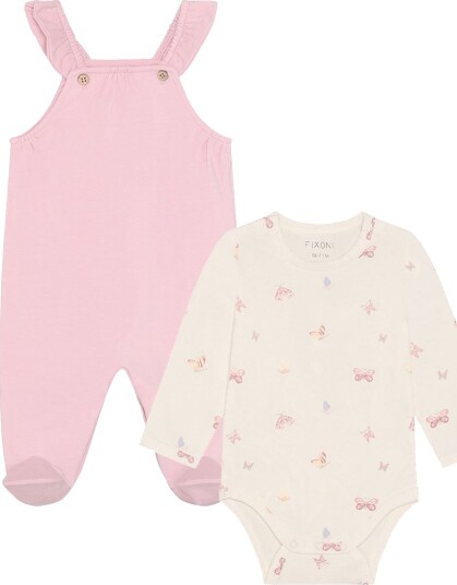 Blå Set W. Body And Romper Pink 56