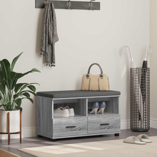 vidaXL Gangbenk Grå Sonoma 80 x 38 x 46 cm Konstruert treverk og stoff vidaXL Gangbenk Grå Sonoma 80 x 38 x 46 cm Konstruert treverk og stoff