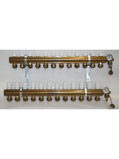 Pettinaroli Manifold system in- and outlet 1x3/4 incl brackets 20 mm fittings and end pieces 12 outlets