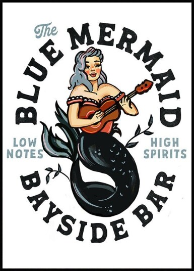 Blue Mermaid Bayside Bar. Dive Bar Music Pinup Plakat Plakat / 70x100cm