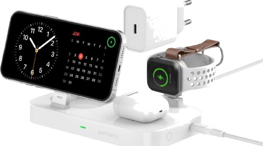 4smarts Qi2 Trådløs Ladestasjon Trident 3-i-1 for Smarttelefon og Apple Watch - Hvit