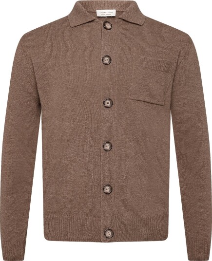 Casual Friday Cfrio Lambswool Polo Cardigan CHOCOLATE CHIP MELANGE L