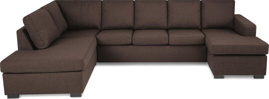 Crazy 5 seters Venstrevendt U formet Sofa med Divan og Sjeselong i Stoff Brun