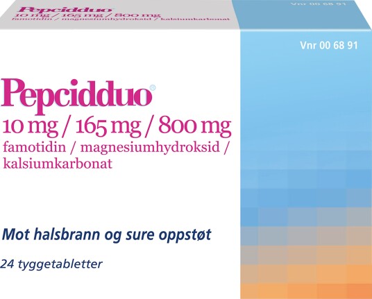 Pepcidduo Tyggetabletter 10/165/800mg 24 stk.