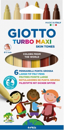 Giotto Turbo Maxi Skintone Tusjer 6-pack Flerfarget