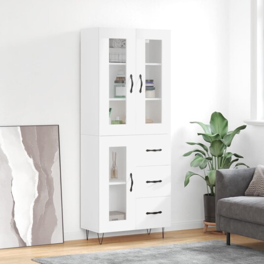 vidaXL Highboard hvit 69,5x34x180 cm konstruert tre 8720845480479