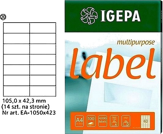 Igepa Etiketter A4 Igepa 105 X 42,3 Mm Hvit 100