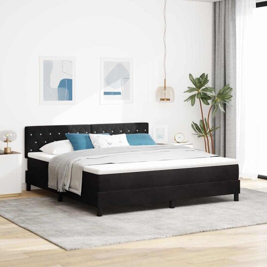 Box Spring Seng med Madras Svart Super King Fløyel
