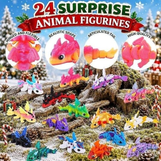2026 Julekalender Blindboks 24 stk 3D printede bevegelige ledd dyrefigurer Mini samlelekesett Kreativ overraskelsesgave til barn