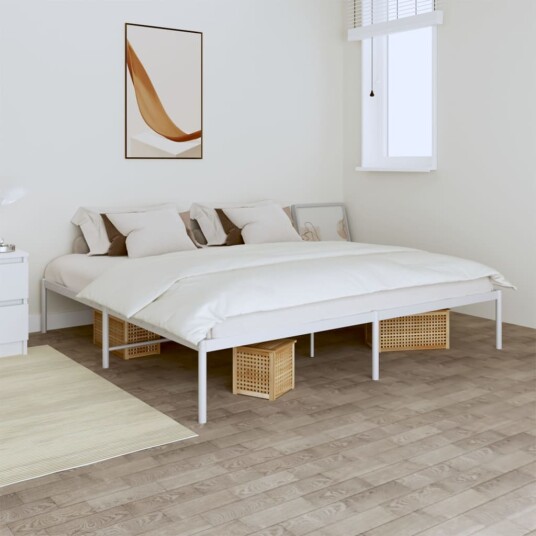 vidaXL Sengeramme i metall hvit 200x200 cm