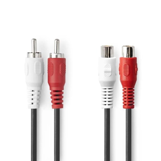 Nedis Stereo lydkabel | 2x RCA Han | 2x RCA Hun | Nikkel belagt | 10.0 m | Rund | Sort | Label