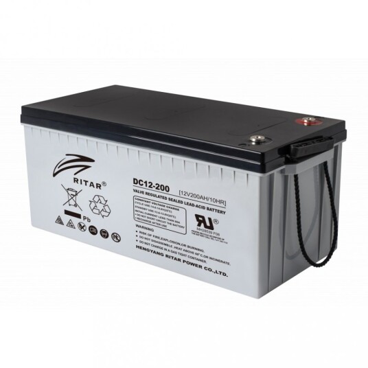 RITAR AGM Deep Cycle Batteri 12V 200AH C10 (522x240x219mm) +høyre.