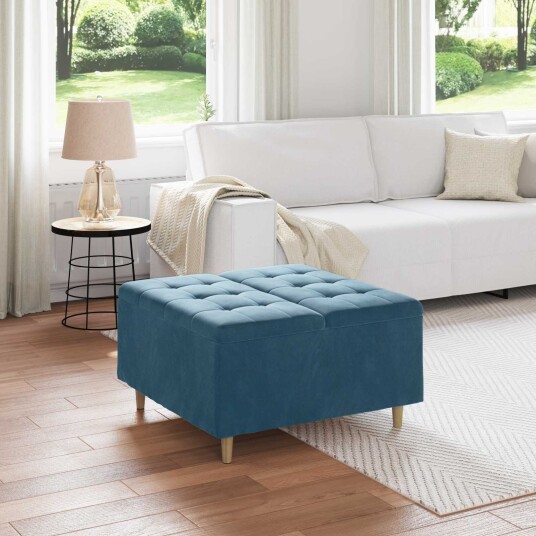 vidaXL Oppbevaringsottoman med pute Blå 80 x 80 x 45 cm Fløyel