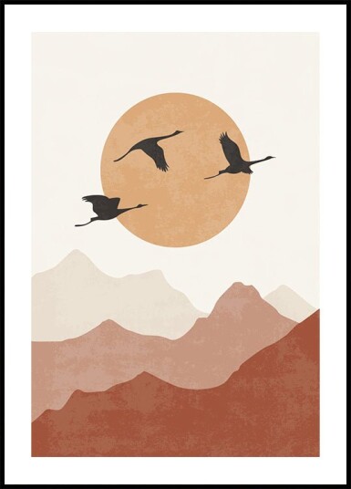 Crane Silhouettes at Sunset Plakat Plakat / 70x100cm