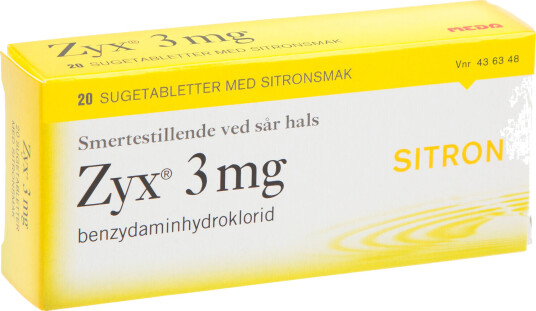 Zyx 3 mg sitron sugetabletter, 20 stk. Zyx 3 mg sitron sugetabletter, 20 stk.