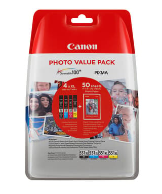Canon Blekk Value Pack (bk/c/m/y) Cli-551xl + Paper 10x15 Pp 201 50-sheet
