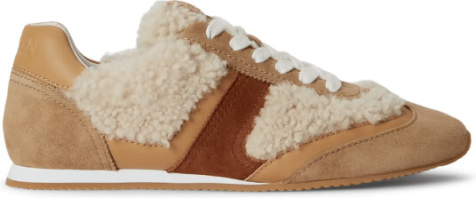 Lauren Ralph Lauren Dani Suede Shearling Low Profile Sneaker   Beige   37