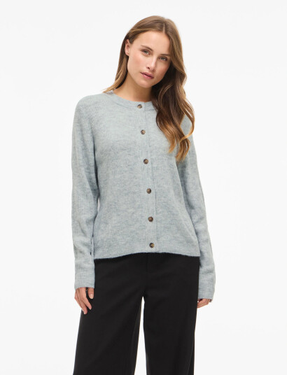 Vila Vivioli O-Neck Rib Knit Cardigan-Noos - Grey - XS