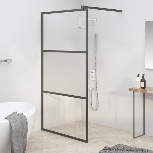 vidaXL Dusjvegg 100x195 cm halvfrostet ESG-glass svart