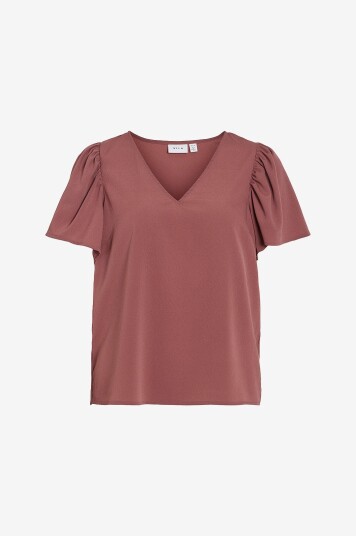 Vila - Topp viMathilde S/S V-neck Flounce Top - Rosa