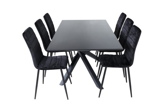 Venture Home Piazza Spisegruppe 180 cm Rektangulær med 6 Windu Stoler Sort