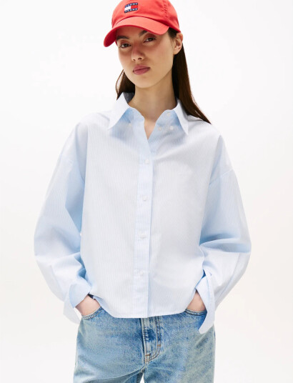 Tommy Jeans Tjw Reg Crop Stripe Poplin Shirt - Blue - M Tommy Jeans Tjw Reg Crop Stripe Poplin Shirt - Blue - M