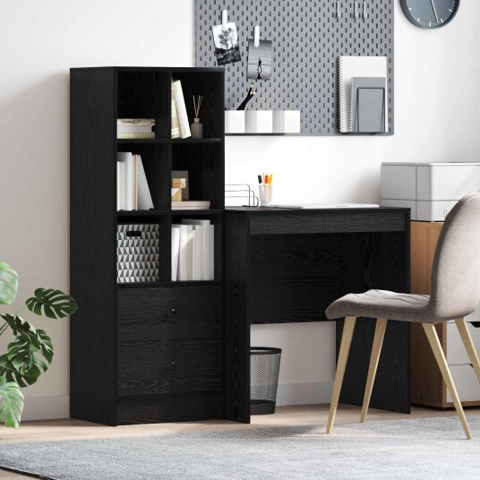  Skrivebord med skuff 2 pcs Svart Eik