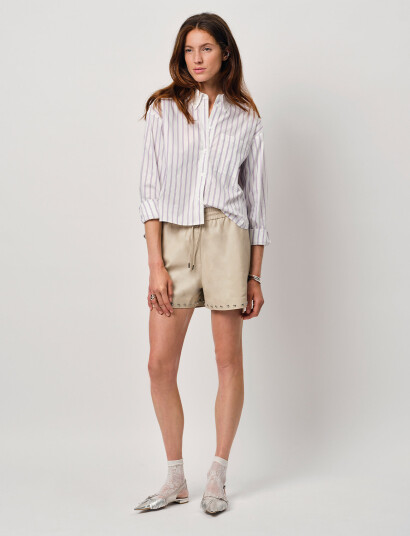 Dante6 Dante6-Ginger Studded Leather Shorts - Beige - 36 Dante6 Dante6-Ginger Studded Leather Shorts - Beige - 36