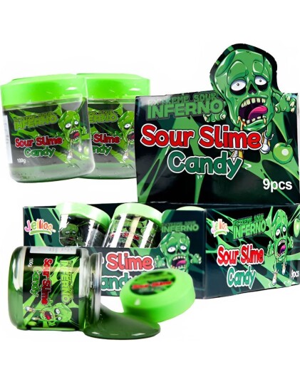 9 stk Extreme Sour Inferno Candy Slime Supersurt Godterislim Hel Eske 900 gram