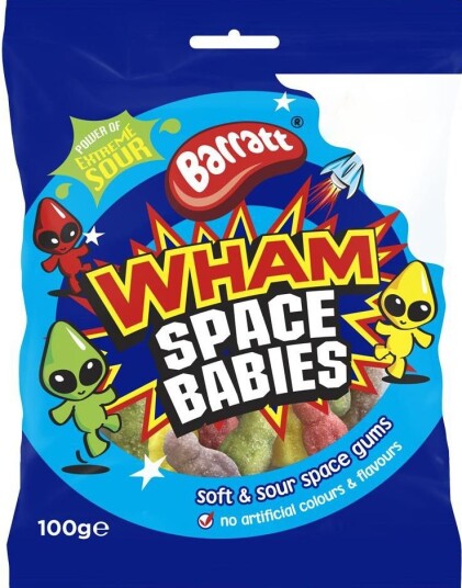 Barratt Wham Space Babies Kjempesurt Skumgodteri med Fruktsmaker 100 gram Barratt Wham Space Babies Kjempesurt Skumgodteri med Fruktsmaker 100 gram