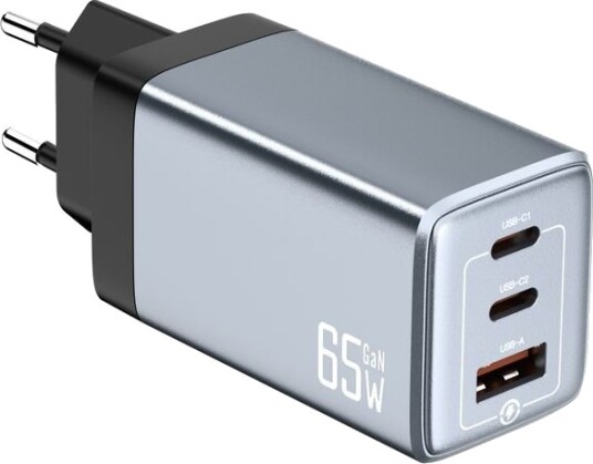 NEXTBATT 65W hurtiglader 2x USB-C/1x USB-A Svart/Grå