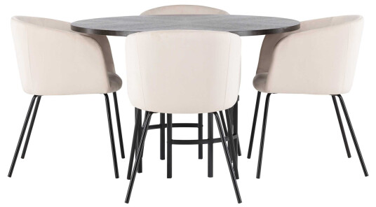 Venture Design Copenhagen & Berit spisegruppe Beige/mokka 4 stoler & bord 115 cm