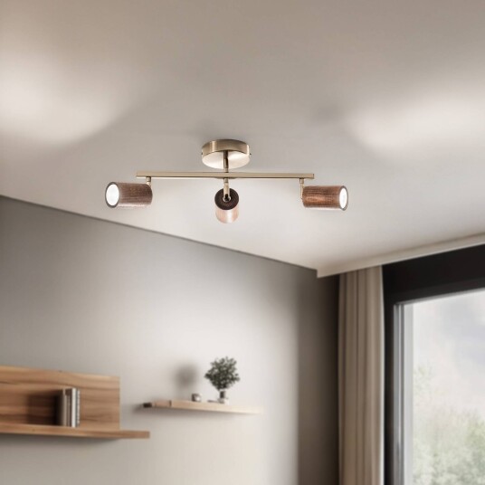 Lucea Legno downlight lineær 3 lyskilder brun/messing tre Lucea Legno downlight lineær 3 lyskilder brun/messing tre