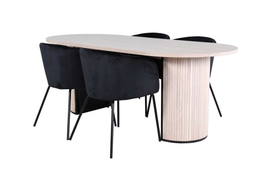 Venture Design Bianca & Berit spisegruppe Svart/natur 4 stoler & bord 200 x 90 cm