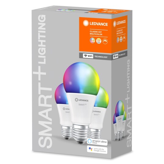 Ledvance Smart+ Classic lyskilde, 9W, RGBW, E27, WiFi, matt, 3 stk. Ledvance Smart+ Classic lyskilde, 9W, RGBW, E27, WiFi, matt, 3 stk.