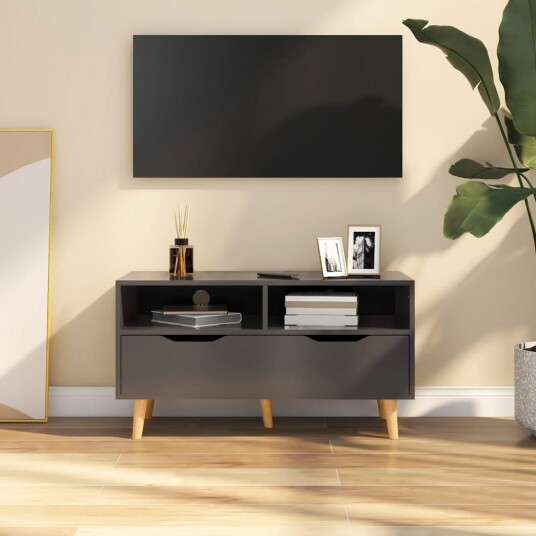 TV benk grå 90x40x48,5 cm sponplate TV benk grå 90x40x48,5 cm sponplate