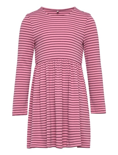 Kids Only Kmgmaude Life Stripe Ls O Neck Dress Jrs Pink 110