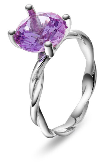 Pan Jewelry Drops, Ring i 585 hvitt gull med lilla sten, størrelse 54
