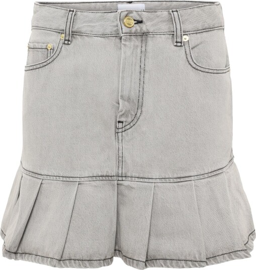 GANNI Future Denim Pleated Mini Skirt Grey 42