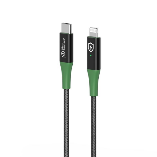 MicroConnect USB-C til Lightning Kabel 1m Svart/Grønn - MFi Godkjent