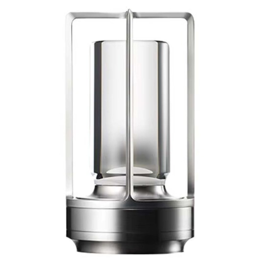 Trådløs LED lampe   Oppladbar bordlampe i metalllykt sølv