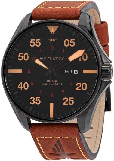 Hamilton Herreklokke H64705531 Khaki Aviation Sort/Lær Ø46 mm