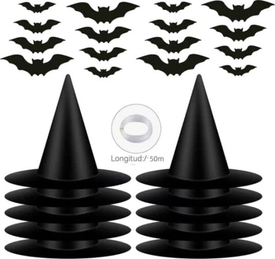 Halloween Hengende Heksehatter og Flaggermus 12 Hatter, 24 Flaggermus FY