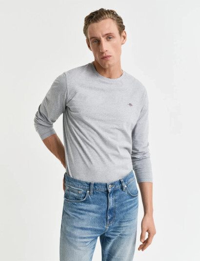 GANT Reg Shield Ls T-Shirt - Grey - XXL