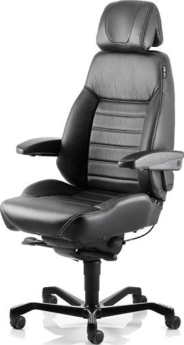 Kontorstol Kab Seating Executive, White-Line Sort Skind Inkl. Armlæn Og Nakkestøtte I Sort Skind Kontorstol Kab Seating Executive, White-Line Sort Skind Inkl. Armlæn Og Nakkestøtte I Sort Skind