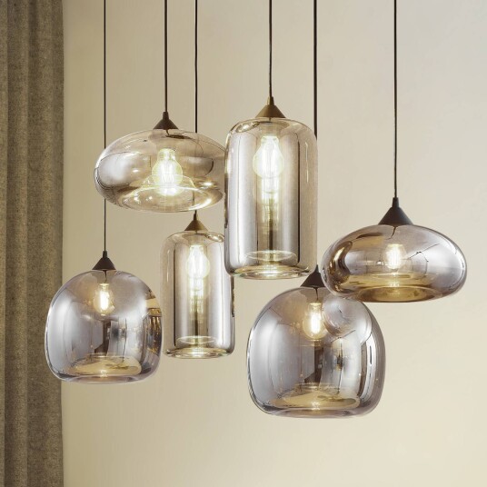 Lindby hengelampe Marla 6 lyskilder glass røykgrå 108 cm