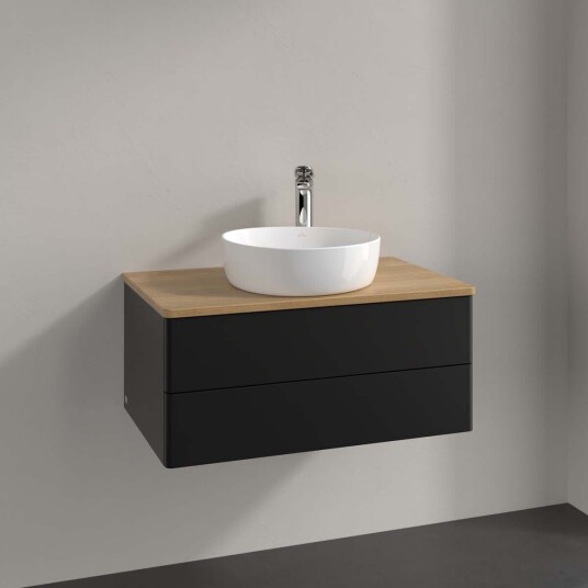 Villeroy & Boch Antao Servantskap med 2 skuffer 80x50x36 cm u/lys Sort Matt/Eik Villeroy & Boch Antao Servantskap med 2 skuffer 80x50x36 cm u/lys Sort Matt/Eik