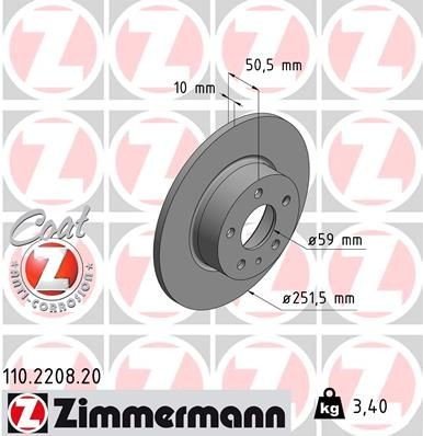 Bremseskive ZIMMERMANN 110.2208.20 Bremseskive ZIMMERMANN 110.2208.20
