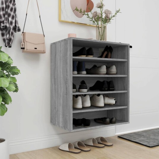 vidaXL Skohylle gr? sonoma 60x35x70 cm konstruert tre