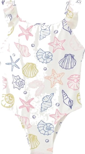 Mango Navy Print Swimsuit With Ruffles   White   18 24M